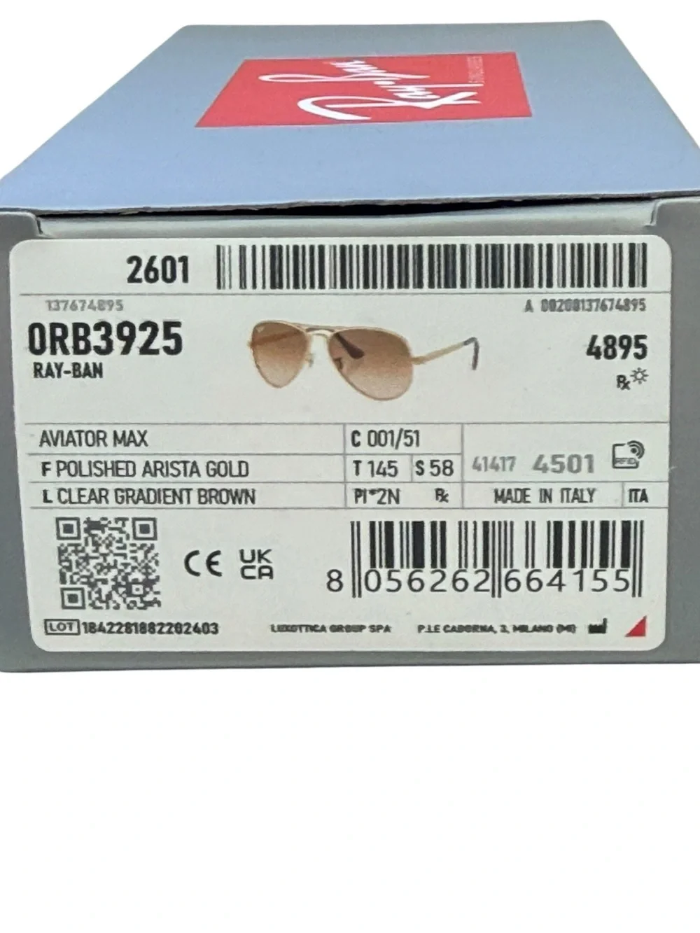 NIB Ray-Ban Arista Gold Frame Brown Gradient Aviator Max Sunglasses